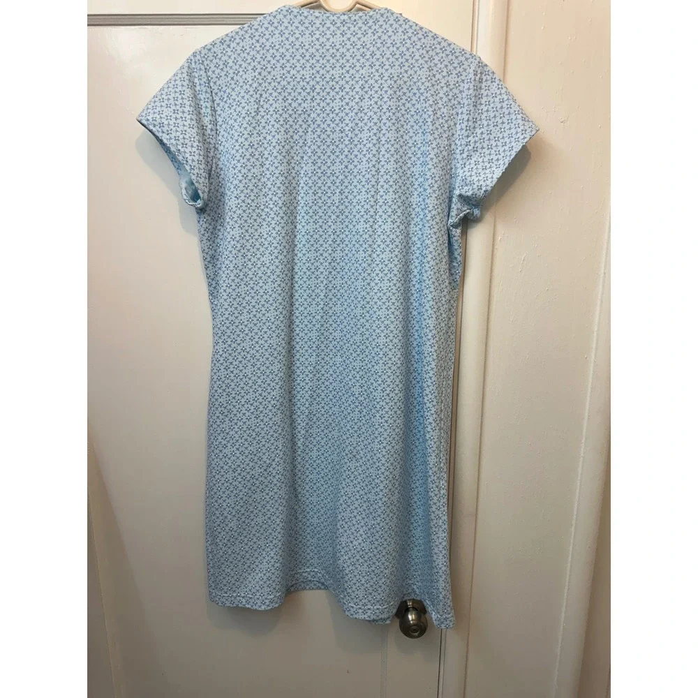 Miss Elaine Womens Blue Floral Zip Front Robe‎ Tassel Short Sleeve S 364465